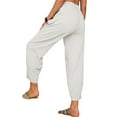 thumbnail image 4 of Blotona Women's Casual Cotton Linen  Wide Leg Long Straight Leg Elastic High Waist Ankle Length Pants Baggy Trousers with Pocket, 4 of 5