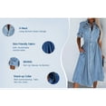 thumbnail image 4 of Women Denim Shirt Dress Short Sleeve Long Bottom Down A-Line Jeans Dresses with Pockets, 4 of 5