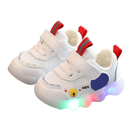 JAHH Toddler Boys Girls Light Up Shoes LED Flashing Lightweight Mesh Breathable Adorable Running Sneakers for Toddlers and Little Kid(12-18 Months White)
