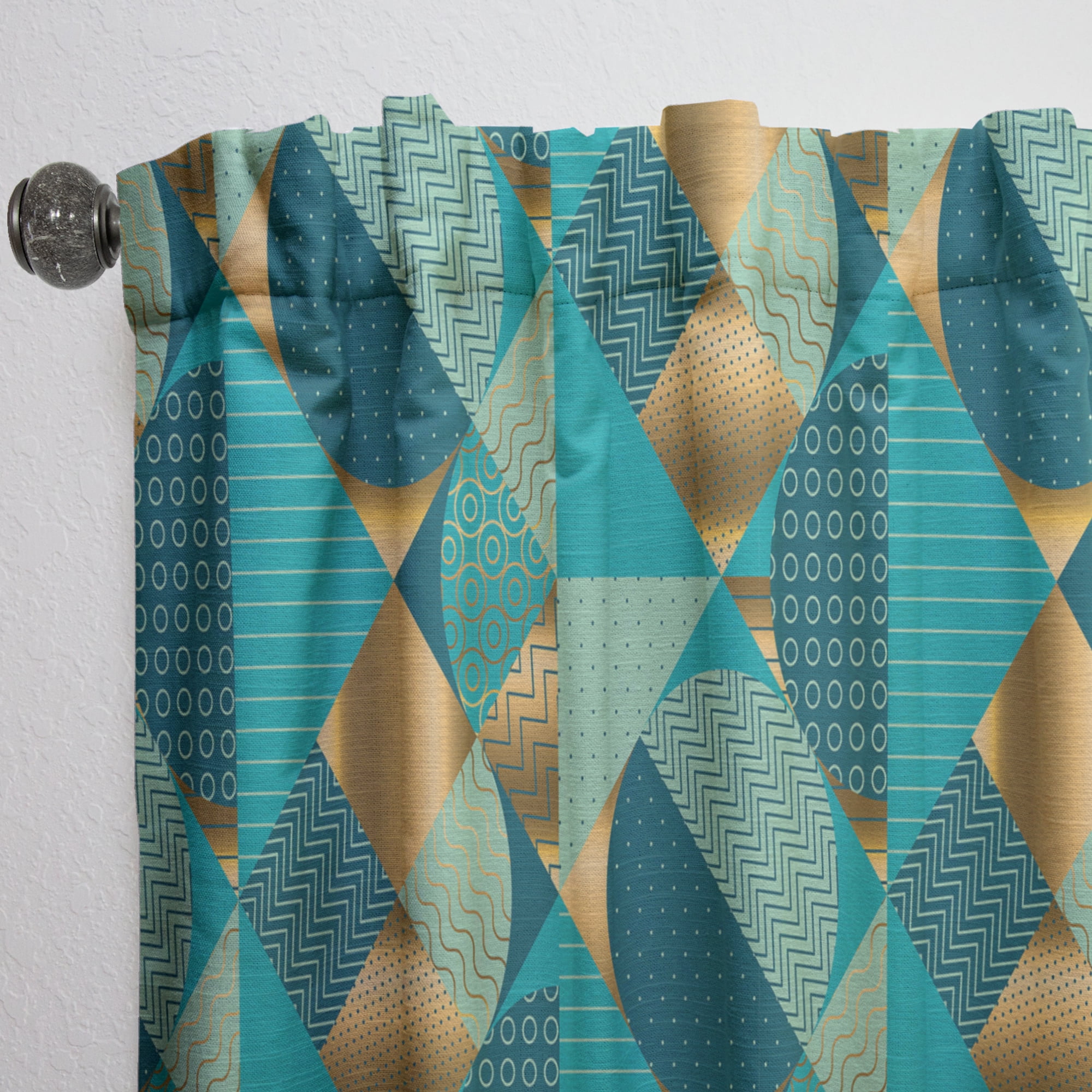 Designart 'Blue and Gold Dynamics III' Mid-Century Modern Curtain Panel