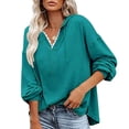 thumbnail image 2 of Mujeres con capucha Top encaje empalme cuello en V hombro caído cordón suéter suelto sudaderas para dama, 2 of 5