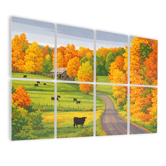 8 Pack Art Acoustic Panels Sound Absorbing Autumn farm cows back roads Boone North Decorative Soundproof Wall Panels Self Adhesive for Nursery Game Room Bedroom 48"x32"