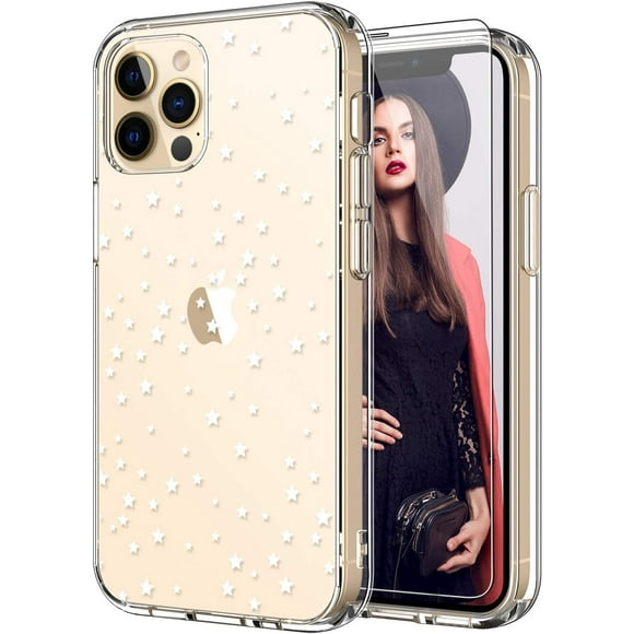 ICEDIO iPhone 12 Case with Screen Protector,iPhone 12 Pro Case,Clear with Beautiful Floral Patterns for Girls Women,Slim Fit TPU Cover Protective Phone Case for iPhone 12/12 Pro 6.1" Twinkle Stars