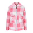 thumbnail image 7 of Women Fall Jackets Plaid Fleece Sherpa Zipper Lapel Coat With Pocket Color Block Warm Lightweight Jacket, 7 of 7