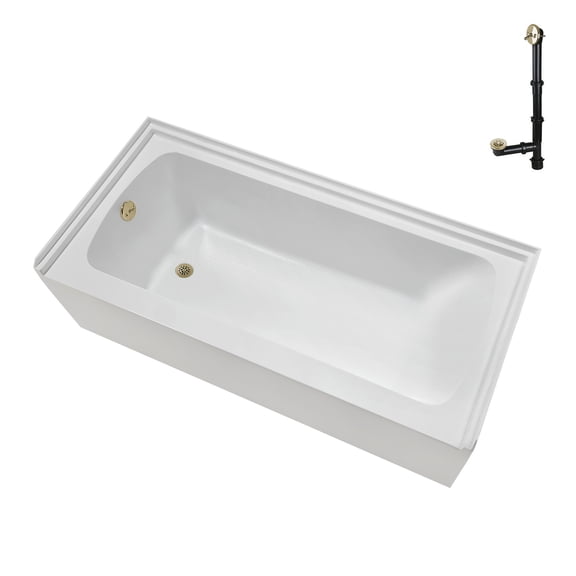 Streamline NAL-5400-PBR 60 in. x 30 in. Acrylic Left-Hand Drain Alcove Bathtub in Glossy White With External Drain in Polished Brass