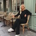 thumbnail image 4 of SUNBS Lounge Sets for Women Two Piece Sets Henley Neck Top Wide Leg Pants Vacation Fall Travel Outfits, 4 of 8