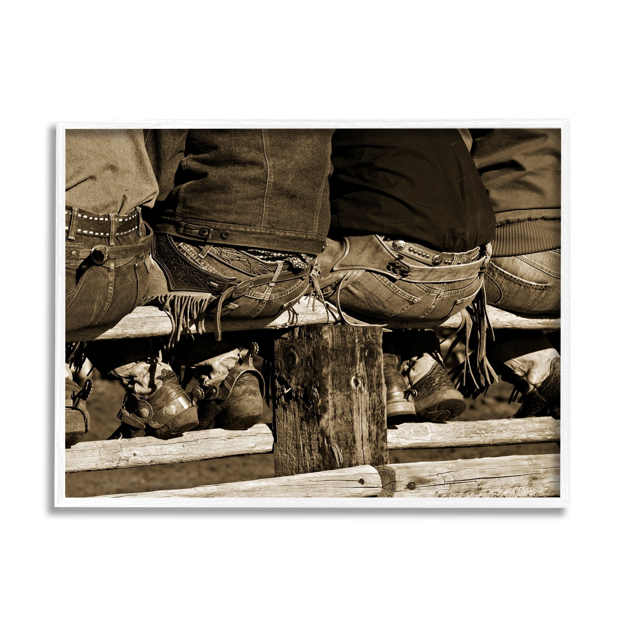 Stupell Industries Vintage Western Cowboys Sitting Sepia Photography Photograph White Framed Art Print Wall Art, Design by Lisa Dearing
