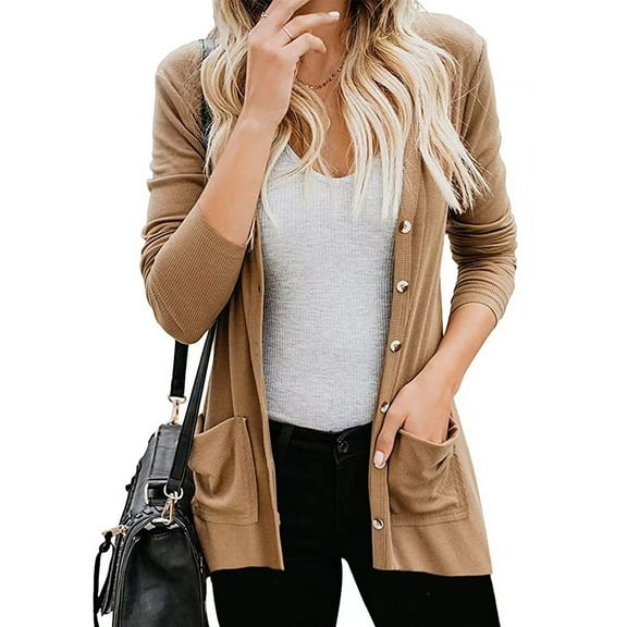 Lilgiuy Women Solid Color Casual Long Sleeve Loose ButtonCardigan Jacket Coat With Pocket Winter Fashion 2022