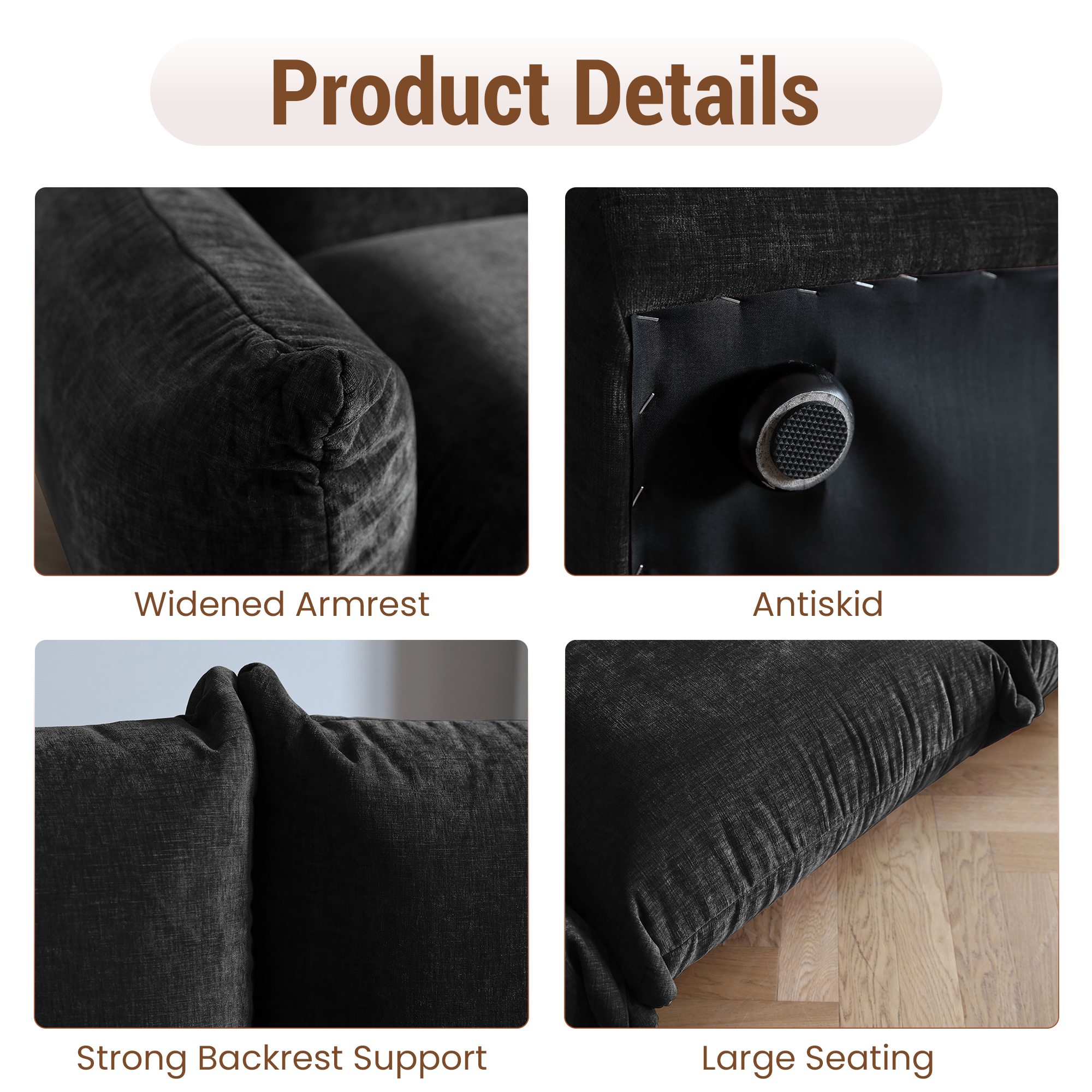 Magic Home Modular Sectional Sofa Floor sofa Foam Couch L-Shaped Sofa Chenille Couch Single Sofa Sectional Couch for Living Room,Black