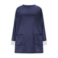 thumbnail image 4 of Rohuuque Women's Fleece Jacket Pullover Solid Color Long Sleeve Crew Neck Oversized Casual Sweater with Pockets Comfortable Tops Navy, 4 of 6