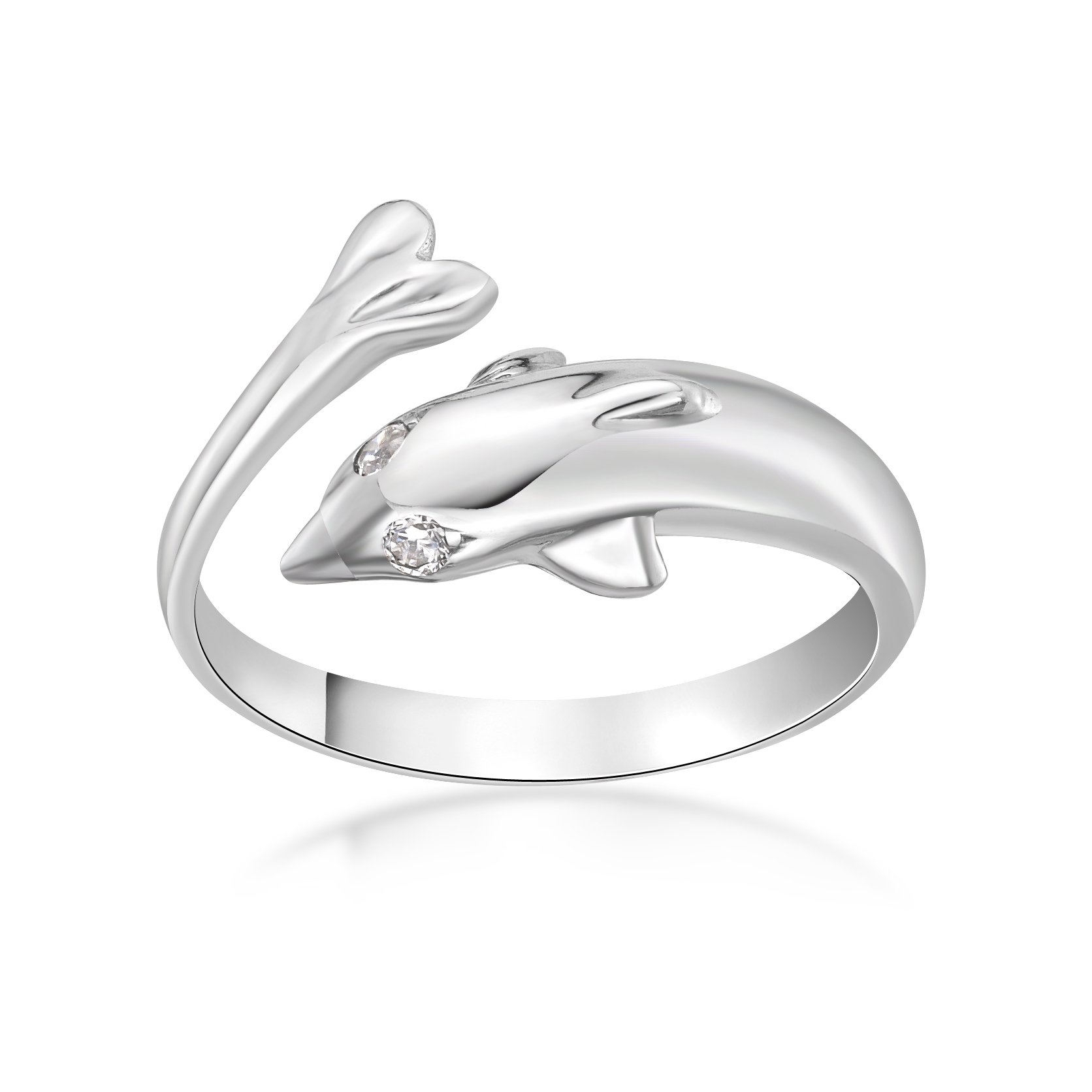 10K White Gold Cubic Zirconia Dolphin Toe Ring