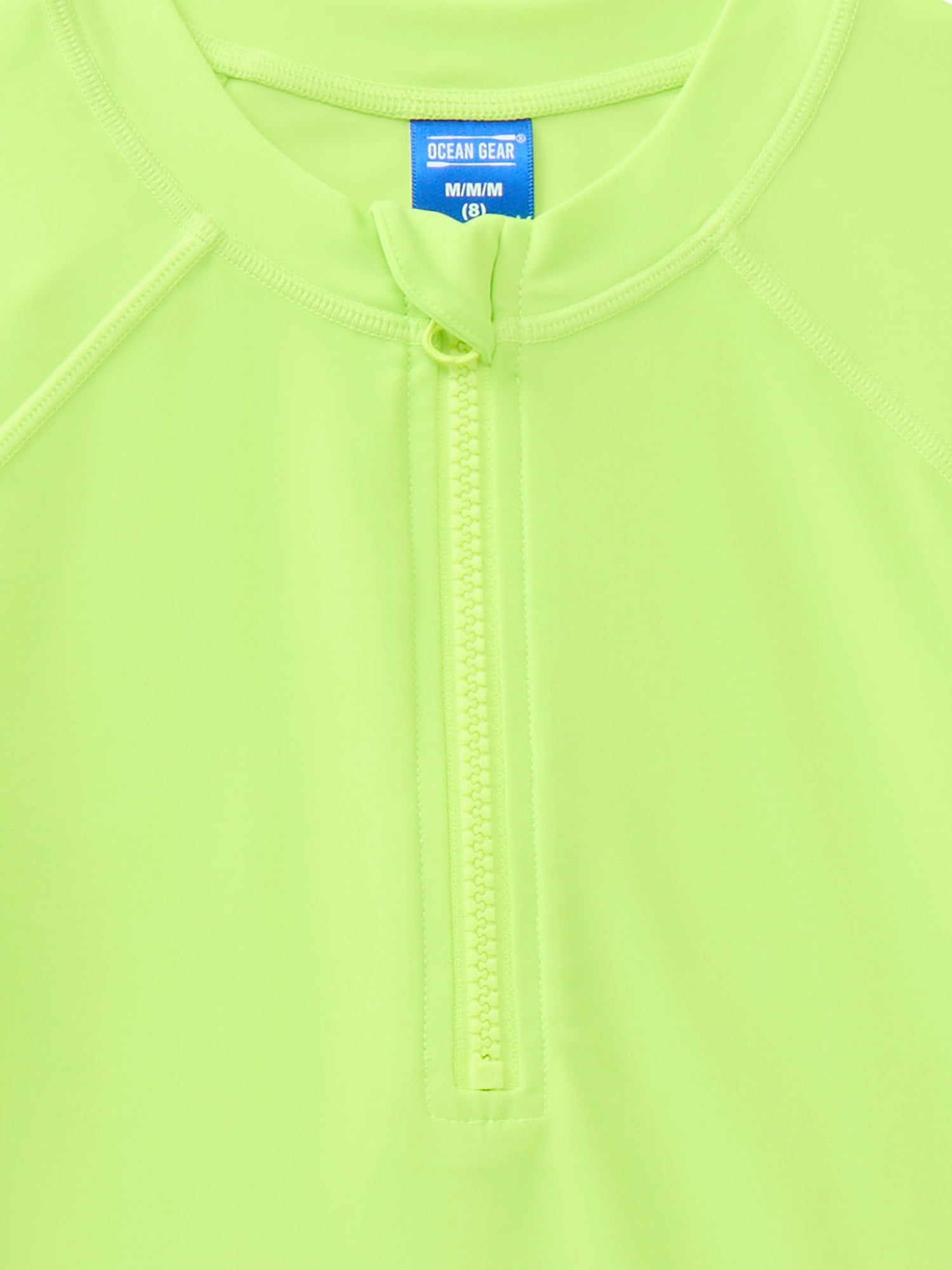 Ocean Gear Boys Quarter Zip Rash Guard with Long Sleeves, Sizes 4-18