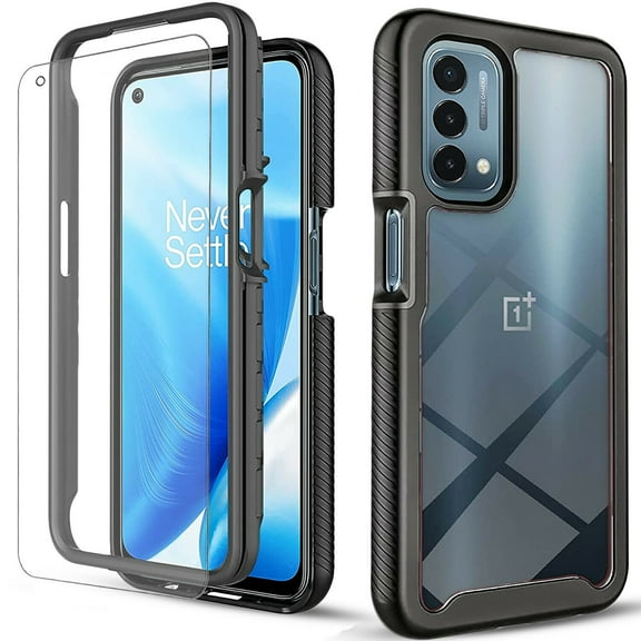 Circlemalls Case for Oneplus Nord N20 5G, Tempered Glass Screen Protector, 12 Feet Drop Test Shockproof Transparent Cover-Black