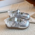thumbnail image 2 of Girls Mesh Mary Jane Ballet Flats Lace Ruffle Trim Non-Slip Princess Dress Shoes for Wedding Party Flower Girl Silver 30, 2 of 6