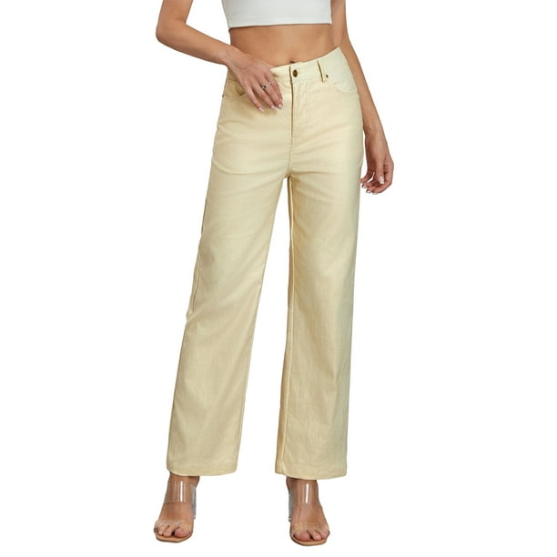 Pantalones vaqueros Tsseiatte metalizados brillantes para mujer, color liso, cintura alta, pierna recta, para fiesta y baile.