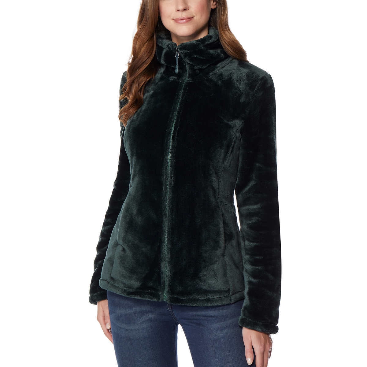 32 Degrees Women's Plush Faux Fur Full Zip Jacket, Deep Scarab XLarge