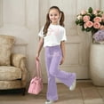 thumbnail image 2 of ZXLBBD Girls' Stylish Casual Outfit with Bow Print and Flared Leg Pants 2 Piece Toddler Comfy Loose Fit Daily Wear Clothes Sets,Purple,Size 9 Y-10 Y, 2 of 5