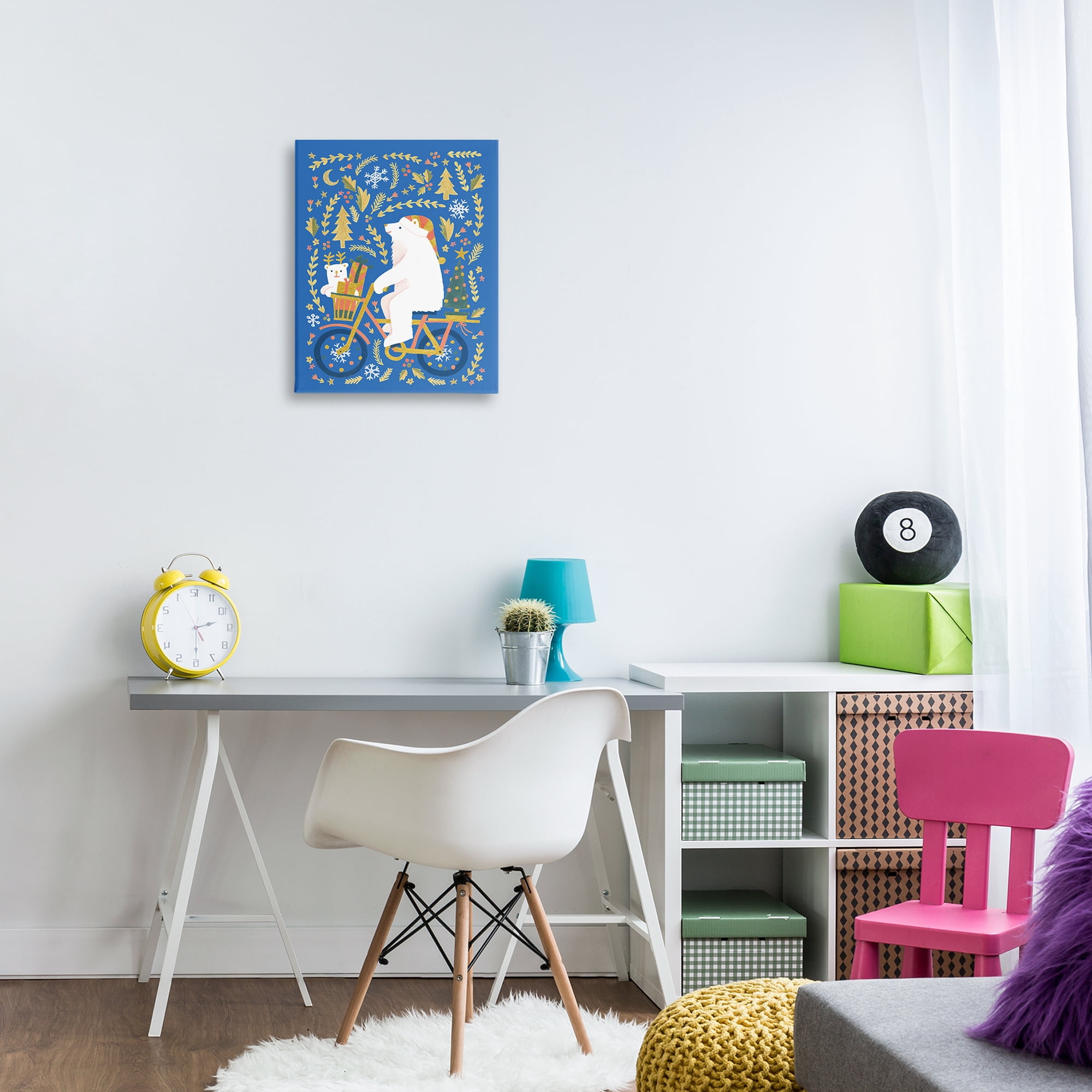 Stupell Industries Polar Bears on Bicycle Animals Painting Wrapped Canvas Art Print Wall Art, 16 x 20