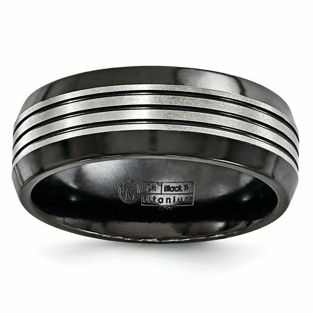 Edward Mirell Titanium Black Ti Flat Top Beveled Edge 8mm Band Size 7