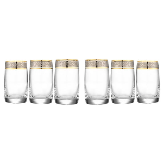 Crystalex 25015/250/QP249 8.25 oz, Ideal Exclusive, Highball Glasses, Gold Rim, Set of 6, Cristallin Glass, Drinkware