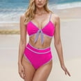 thumbnail image 2 of Wyobmus Women's Swimsuit High Waisted 2 Piece Bikini Set Spaghetti Strap Bow Contrast Trim Bathing Suit Beach Swimwear Hot Pink, 2 of 4
