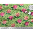 thumbnail image 2 of Soimoi Tissu en Jersey de Coton Vert Imprimé Feuilles et Roses au Mètre 58 Pouces de Large, 2 of 3