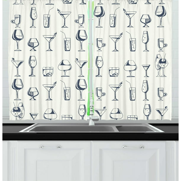 Drink Curtains 2 Panels Set Repeating Pattern With Hand Drawn Alcohol Beverages And Cocktails Glasses Window Drapes For Living Room Bedroom 55 W X 39 L Dark Violet Off White By Ambesonne Walmart Com