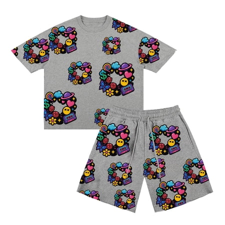 CONROSES Toddler Boys Clothes Sets Graphic Short Sleeve T-Shirt Shorts Outfits for Kids Sizes 5-6 Years