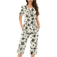 thumbnail image 2 of Censtreet Women's Pajama Sets Short Sleeve Sleepwear Round Neck Pj Loungewear Top and Capri Pants with Pockets, 2 of 5