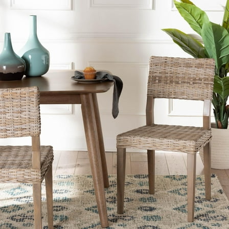 bali & pari Barossa Boho Dining Chair, Handwoven Natural Kubu Rattan, Grey