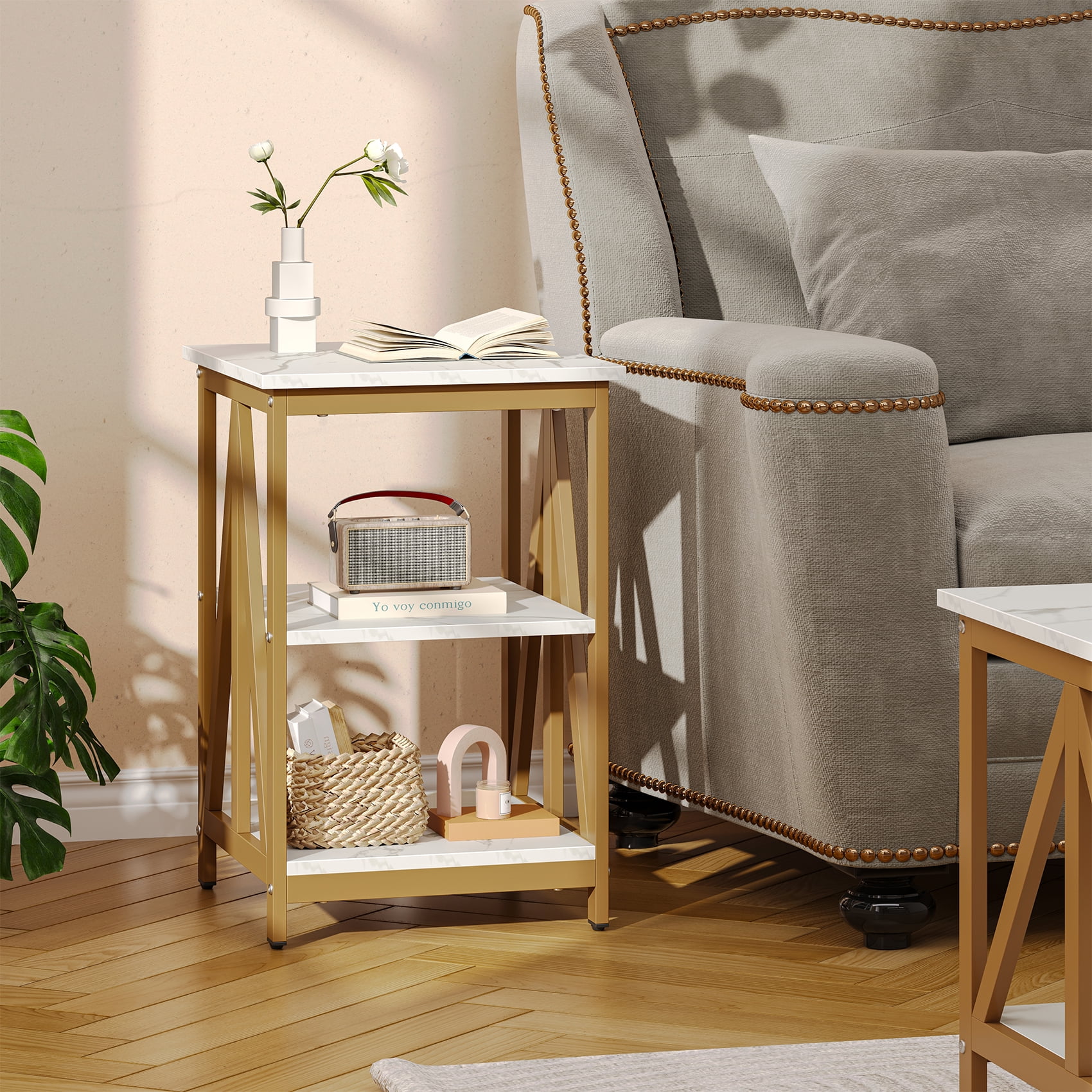 Winkalon 3-Piece Coffee Table Set with Coffee Table and 2 End Tables,Modern Living Room Table Set with Metal Frame for Apartment Home Office,White