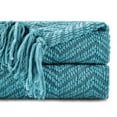 thumbnail image 5 of Teal Throw Blanket,Knit Woven Turquoise Blankets,Thick Green Blanket with Tassels,50"x60", 5 of 9