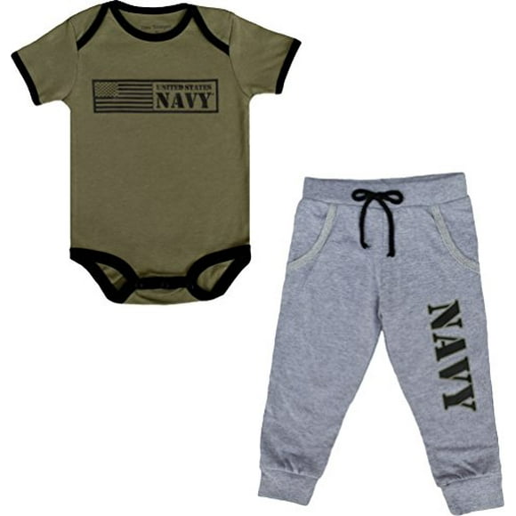 TC U. S. Navy 2pc Baby Boys Navy Bodysuit Pants Set Olive & Gray (0-3 Months)
