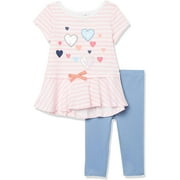 Kids Headquarters Girls 12-24 Months Heart Peplum Legging Set (Pink 12 Months)
