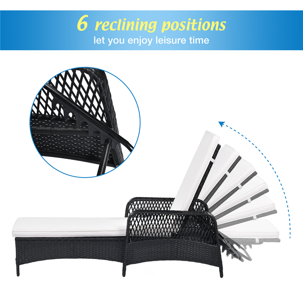 Chaise Lounge Chair, 2Pcs Patio Chaise Lounge Chairs Furniture Set with Armrest and Adjustable Back, All-Weather PE Rattan Reclining Lounge Chair for Beach, Backyard, Porch, Garden, Pool, LLL1550 - image 3 of 10