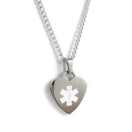 MyIDDr - Gastric Bypass Patient Medical ID Heart Pendant Necklace Stainless steel, Pre-Engraved