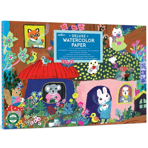 eeBoo: Deluxe Watercolor Paper Pad - Yumi’s Mushrooms - 16 Sheets, Artist Quality, 85lb/180gsm, Woodland Cover Art, Eco-Friendly, Drawing & Painting
