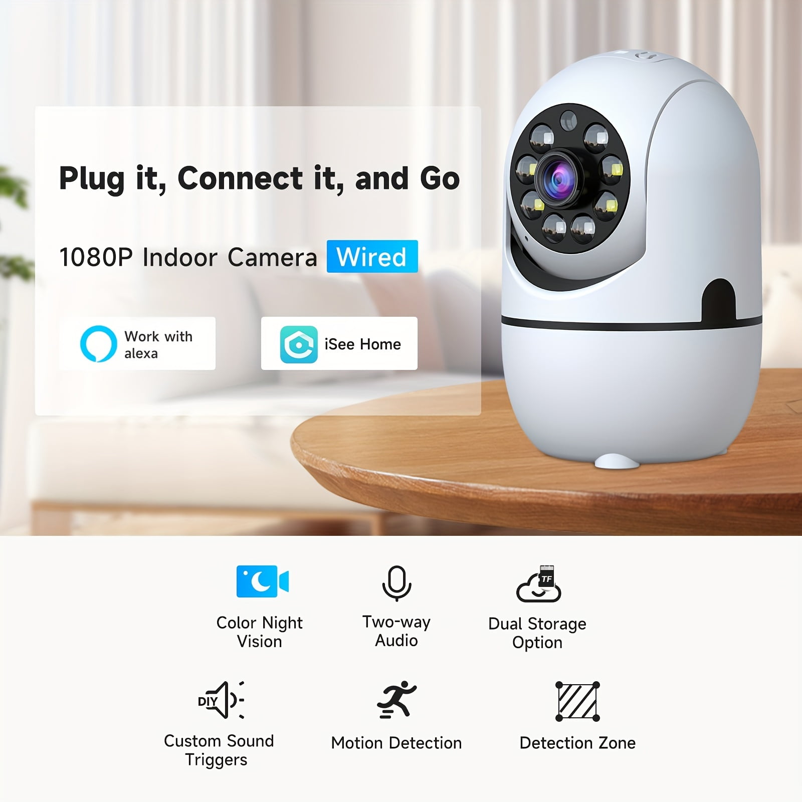 3pcs Indoor Camera For Home Security, Wireless W/355° Pan & Tilt, Full-Color Night Vision, Baby/Pet Monitor, Motion Detection, 2-Way Talk, 2, 4G WiFi, Cloud & SD Card Storage, Alexa Ready