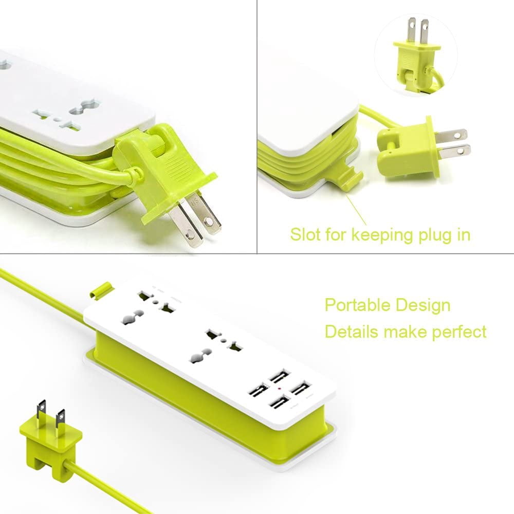 RGHJAR-K-century Travel Power Strip Surge Protector with 2 Outlets 4 USB Output 5V 4.2A Output Power Strip with USB Portable Travel Charger Wall Charger with 5ft Cord 100v-240v Power Sockets