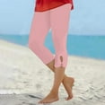 thumbnail image 2 of Goindgs Summer Leggings Plus Size for Women Capris Dressy Cropped High Waist Solid Color with Side Yoga Comfy Stretchy Workout Palazzo Pants Light Pink 3XL, 2 of 5