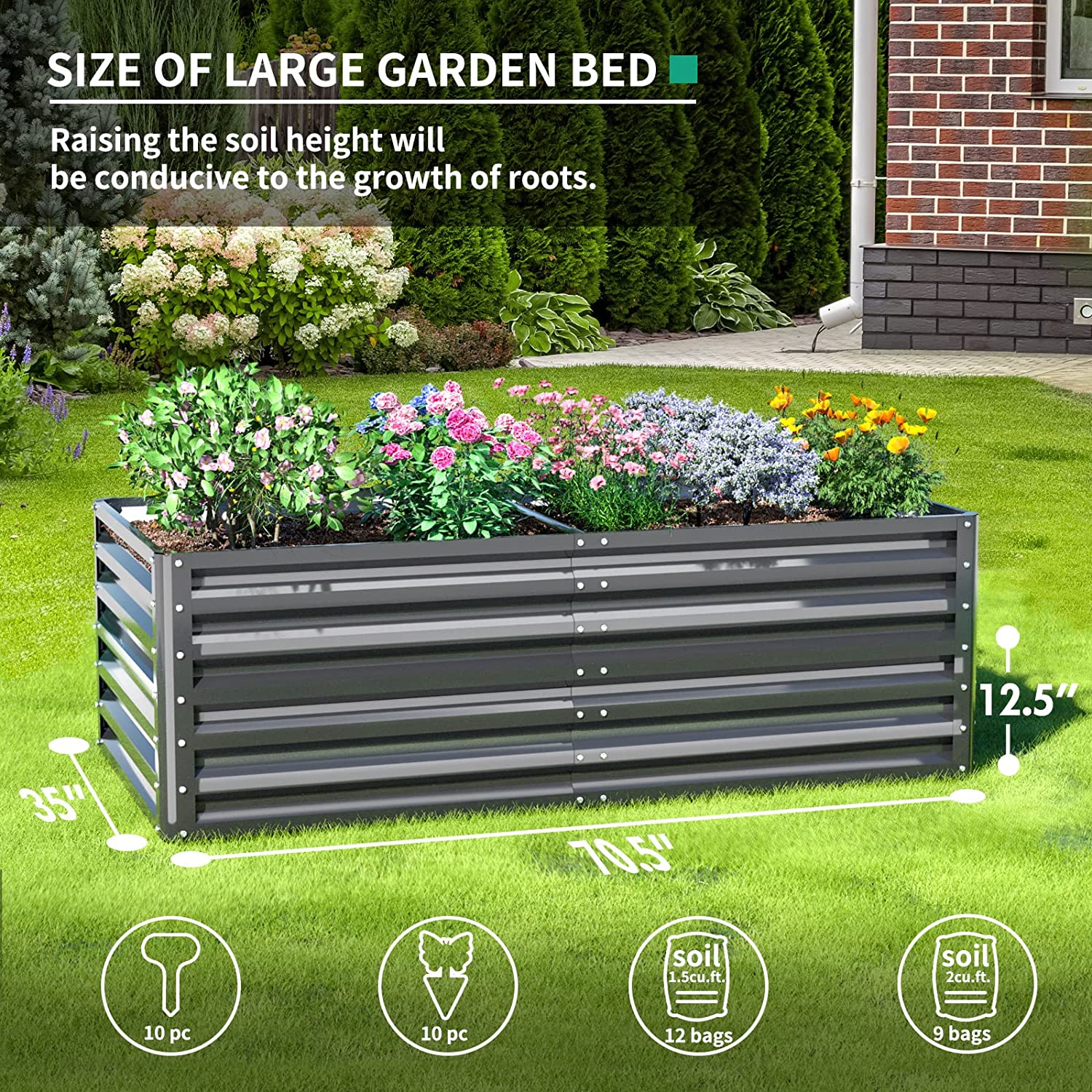 UDPATIO Galvanized Raised Garden Bed, 6x3x1 FT Outdoor Metal Garden ...
