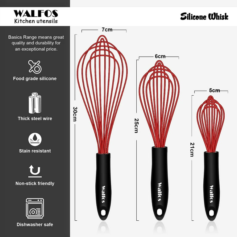 Walfos Silicone Whisk, Non Scratch Coated Whisks- Heat Resistant
