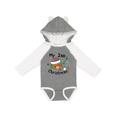 

Inktastic My 2nd Christmas Cute Bear with Candy Canes Gift Baby Boy or Baby Girl Long Sleeve Bodysuit