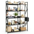 thumbnail image 4 of Aiho 5-Tier Corner Bookshelf, 65" H Industrial Reversible Bookcase w/ 4 Hooks, 1 Storage Basket, Sturdy Metal Frame, Adjustable Feet – Living Room/Kitchen/Office, Black, 4 of 11
