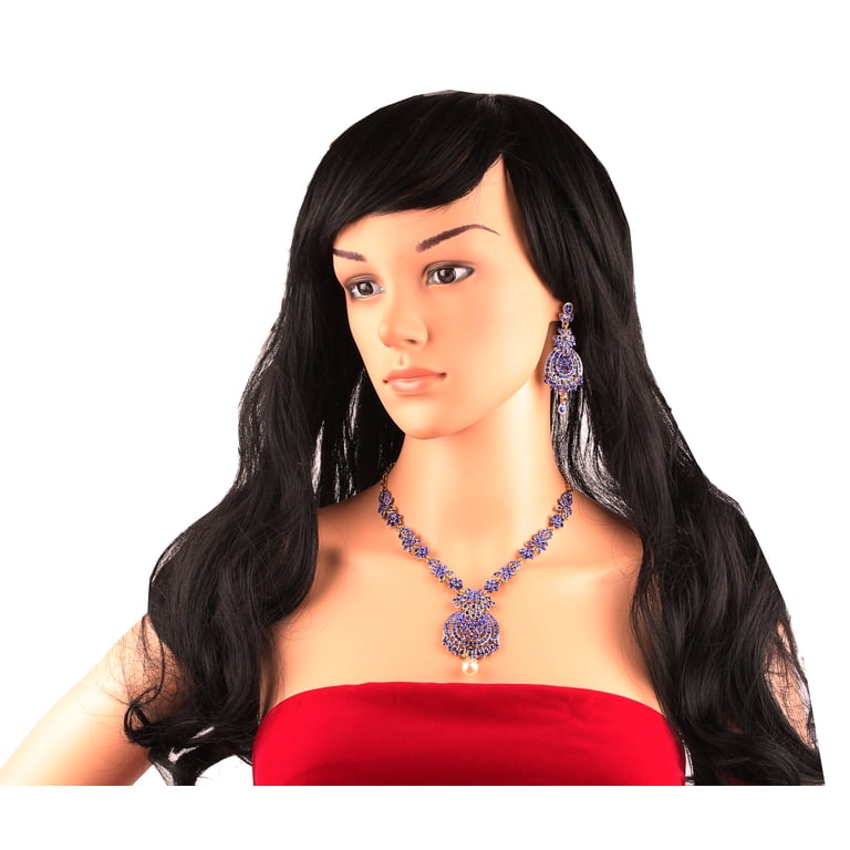 Touchstone Indian Bollywood Style Necklace Set - Black Filigree Floral Statement Jewelry With Faux Pearls & Mangtika