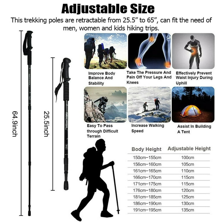 Hiking pole size sales chart