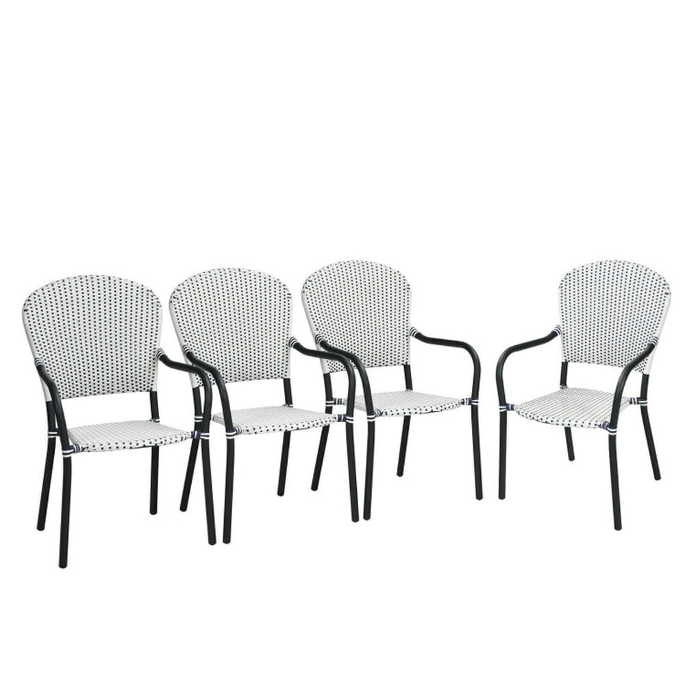GVN Patio Dining Chairs, Outdoor Chairs,Set of 4 Patio Rattan Stackable Dining Chair with Armrest for Garden-White GVN Patio Dining Chairs, Outdoor Chairs,Set of 4 Patio Rattan Stackable Dining Chair with Armrest for Garden-White