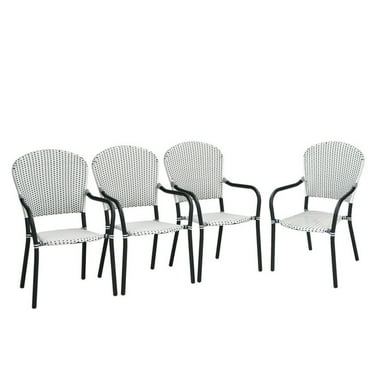 YYAo Patio Dining Chairs,Outdoor Bistro Chairs,Set of 4 Patio Rattan Stackable Dining Chair with Armrest for Garden-White