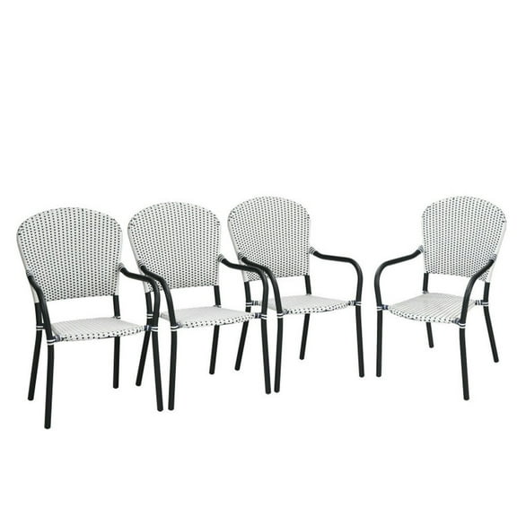 Spaco Set of 4 Stackable Dining Chair with Armrest, Patio Rattan Dining Chair with Anti-Slip Foot Pads, Dining Chair for Outdoor as Garden, Poolside, Backyard, White