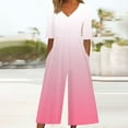 thumbnail image 2 of ABATAB Womens Summer Jumpsuits V Neck Half Sleeve Dressy Rompers Casual Gradient One Piece Wide Leg Outfits with Pockets, 2 of 5